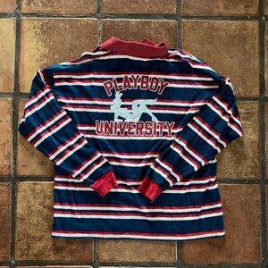 Playboy university striped long sleeve polo collared rugby shirt